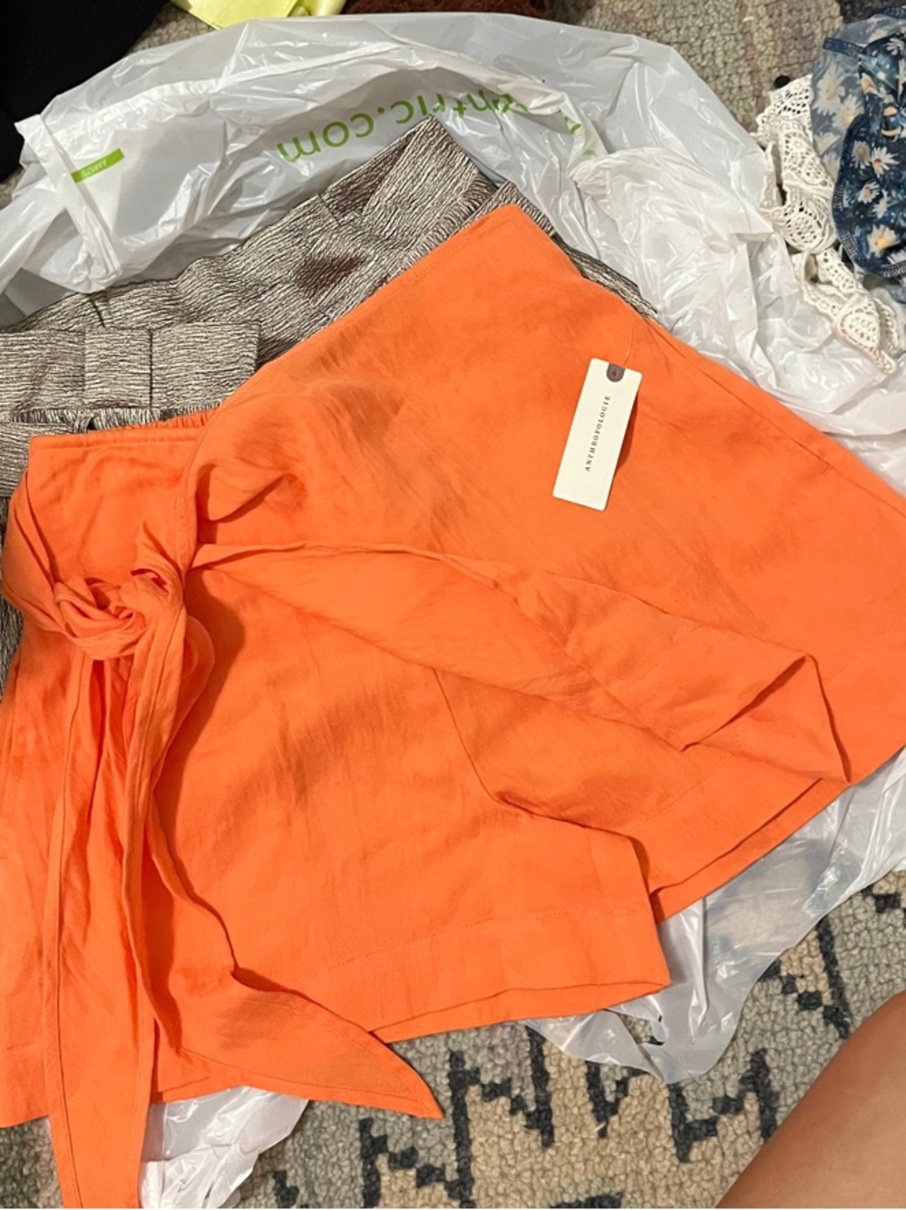 Anthropologie Orange Wrap Drawstring Shorts